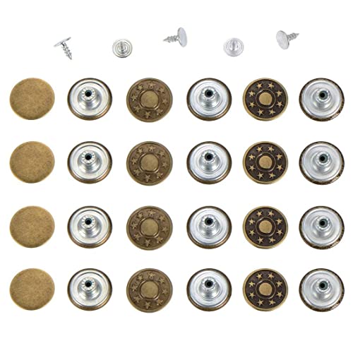 Image of DIY Crafts 5X Set, Normal Buttone, Random Buttone Kit for Repair Jeans Buttons Metal Button Snap Buttons Replacement Kit with Rivets and Plastic 1 Set (5X Set, Normal Buttone)