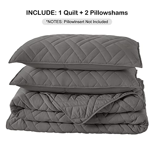 HORIMOTE HOME Quilt Set Queen Size Grey, Classic Geometric Diamond Stitched Pattern, Microfiber Ultra Soft Lightweight Bedspread Coverlet for All Season, 3 Piece Includes 1 Quilt and 2 Shams