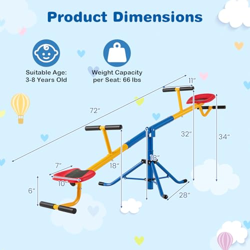 Costzon Teeter Totter Seesaw for Kids Outdoor, Preschool Swivel Seesaw Playground Equipment, 360 Degree Rotation, Indoor Outdoor Play Equipment for Toddlers, Suitable for Home, Backyard Gift Christmas - image 6