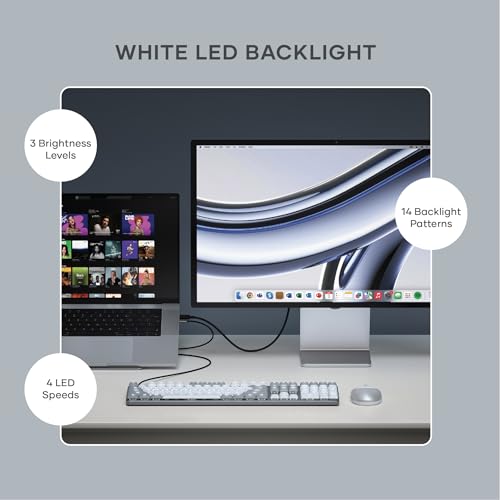 Satechi SM3 Mechanical Keyboard for Mac and Windows, 108 Keys Full Size with White LED Backlit, Wired and Bluetooth for Mac and Windows - Light Gray/White