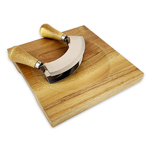 Farmhouse Kitchen Decor Acacia Wood Cutting Block With Hollow Center, Cheese Board Onion Board Vegetable Board Chopping Board Salad Bowl Mincing Tools, Birthday Housewarming Gifts, 8X8 Inch #TOP3