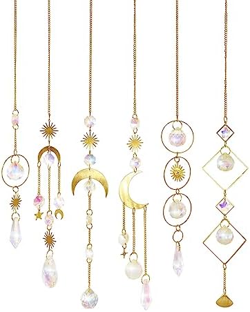 6Pcs Crystal Suncatcher, Hanging Crystals for Windows, Rainbow Maker, Sun Catchers for Kids, Stained Glass Window Hanging, Sun Catchers Outdoor and Indoor, Crystal Decorations for Home