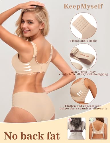 Women's Wireless Push Up Bra for Older Women, Full Coverage Seamless Supportive Back Smoothing T-Shirt Bra, Plus3