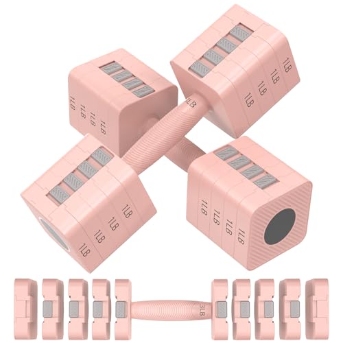 Adjustable Dumbbells Set of 2, 5-in-1 Adjustable Weight Dumbbells for Women/Men, 3lb/5lb/7lb/9lb/11lb Dumbbell Weights Set for Home Gym Workout (Pink) by RINREA - Used condition - CA$87.39