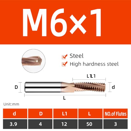 Image of high Hardness Steel Special CNC Thread milling Cutter HRC65 Degree Carbide Coated Thread milling Cutter Metric -M6x1