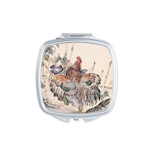 Miroir de poche mignon peinture classique avec rose et motif de poule