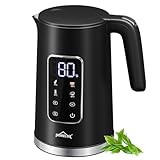 Wasserkocher Mit Temperatureinstellung, 1.7 L Wasserkocher Edelstahl, 2200w Teekessel Mit 40-100°C, Automatische Stromabschaltung, Warmhaltefunktion, Trockenkochschutz，Doppelwandige Konstruktion