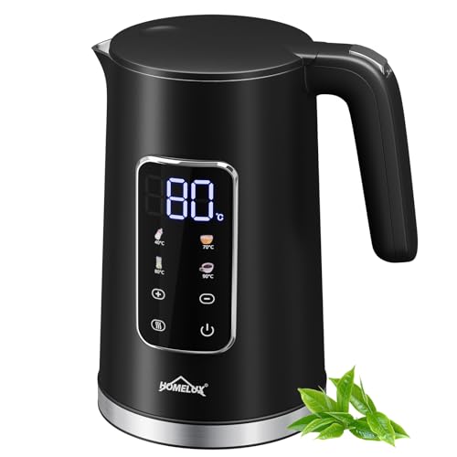 Wasserkocher Mit Temperatureinstellung, 1.7 L Wasserkocher Edelstahl, 2200w Teekessel Mit 40-100°C, Automatische Stromabschaltung, Warmhaltefunktion, Trockenkochschutz，Doppelwandige Konstruktion