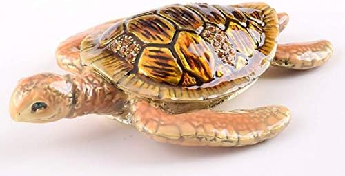 Keren Kopal Brown Sea Turtle Trinket Box Faberge Style Decorated with Swarovski Crystals Unique Home Decor