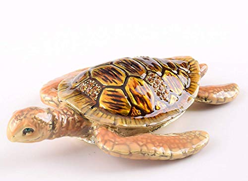 Keren Kopal Brown Sea Turtle Trinket Box Faberge Style Decorated With Swarovski Crystals Unique Home Decor #TOP3
