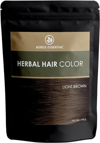 Korus Essential Herbal Hair Color (Light Brown) - 100g | with Henna Amla Aritha etc.