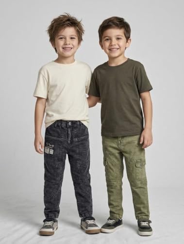 Image of Boys Cargo Pants, Kids Cargo Jeans with Pockets, Adjustable Waist, Stretch Denim Casual Pants for Boys