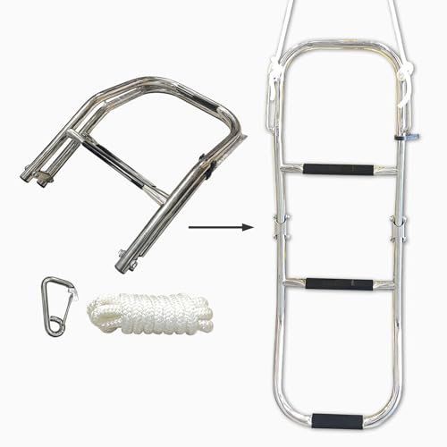 Seamax 3 Step Boat Boarding Ladder with Built in Handle & Hook, Stainless Steel Telescoping Folding Ladder for Dinghies, Kayaks & Inflatable Boats – Anti-Slip, Lightweight, Easy Storage by Seamax - Used condition - CA$133.75
