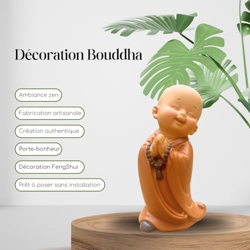 Zen'Light Buddha Statue Made of Smiling Bonze with Rosary, Cheerful Atmosphere in Your Sacred Room, Beautiful Lucky Figure - Image 2
