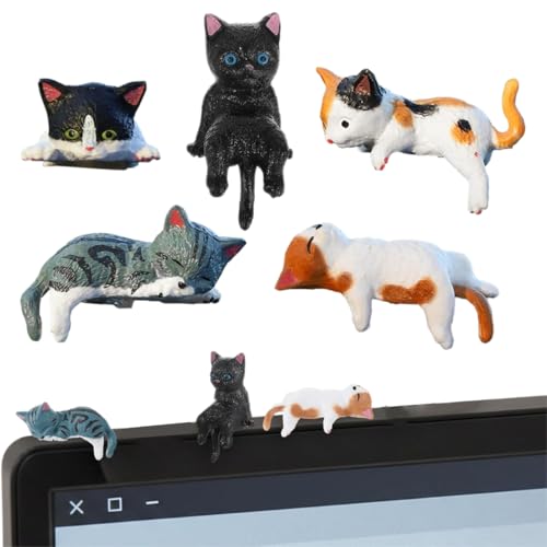 UIEXEA 5 pezzi di Mini Figurine di Gatti per Monitor di Computer, Miniature Gattini Decorativi, Accessori Auto Interni, Mini Figurine Animali, Decorazione per Specchietto Retrovisore e Cruscotto