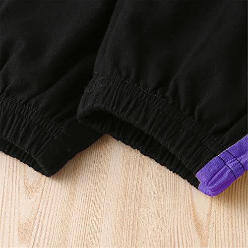 Image of Betusline Little Girls Cute Outfits, 2 Pieces Pullover Crop Tops + Black Pants Cropped Playwear Clothing Sets, Purple Black, 6-7 Years