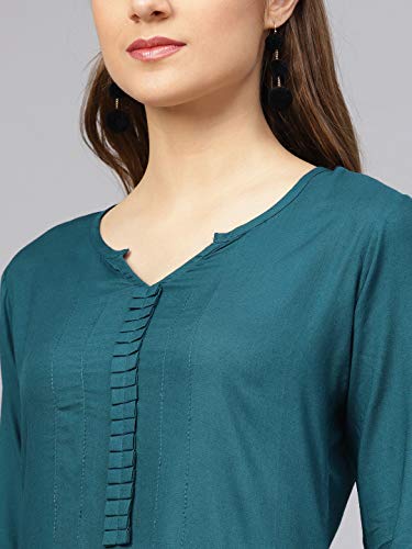 Image of idaLia Rayon Solid Straight Kurta with Pant Set - Women Kurta Set for Wedding, Formal Occasions - 3 /4 Sleeve, Calf Length, Round V Neck, Fusion Wear