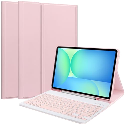 Image of Keyboard Case for Samsung Galaxy Tab S10 FE+ Plus 13.1inch 2025, Magentic Protective Cover with S-Pen Holder, Detachable Wireless Bluetooth Keyboard, Pink