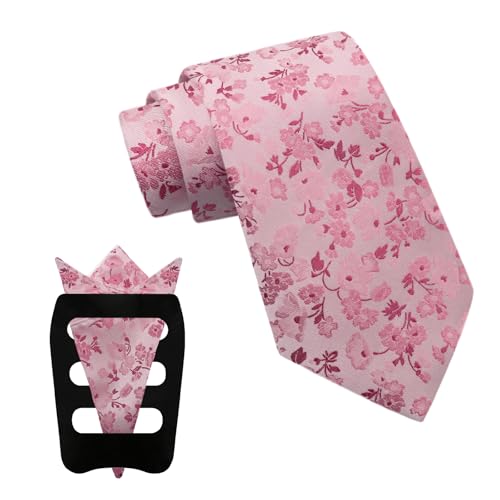 Image of Mantieqingway Floral Ties for Men, 3pcs /set Neck Tie Pocket Square Holder Set for Wedding Business Prom Party Usual