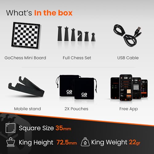 Image of GoChess Mini - AI Electronic Chess Board Game, Light Up Chess Set for Adults & Kids for All Skill Levels with Online Play App - Perfect as a Gift for Smart Board Games Lovers