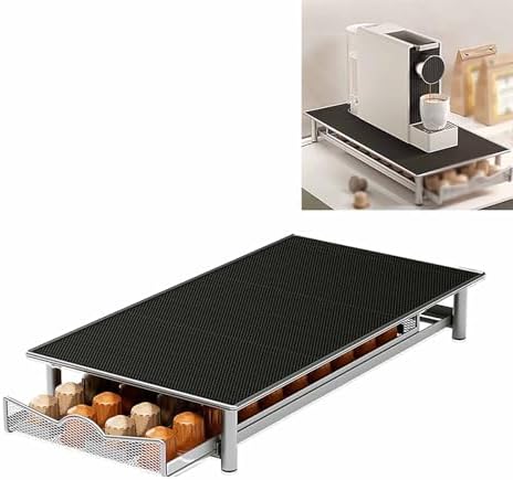 GS Coffee Pod Holder with Pull-Out Drawer & Adjustable Lever - Metal K-Cup Organizer for Kitchen, Office, Dorm - Space-Saving Storage for 40 Pods - Stylish Black Design