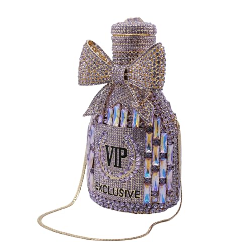 Image of UMREN Women Champagne Bottle Rhinestone Evening Bag Sweet Bow Diamond Clutch Purse Crystal Handbag for Party Cocktail