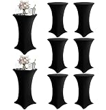 KeyWave Cocktail High Top Table Covers - 32x43 Inch Fitted Spandex Round Cocktail Tablecloth for Bar Height Standing Table Cloths Reusable, for Party Wedding Banquet Event Decorations, Black, 8 Pack