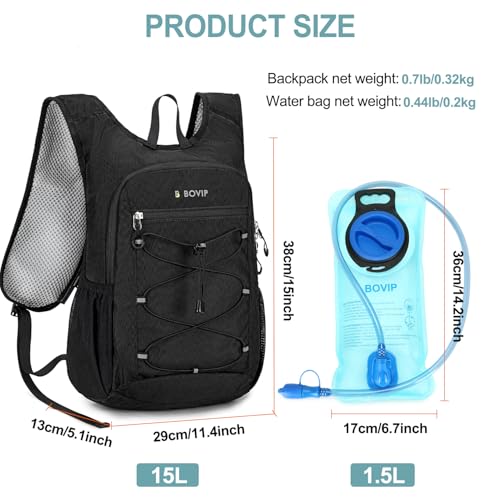 BOVIP Lightweight Hydration Back,15L Multipurpose Hiking Backpack with 1.5L Water Bladder ,Hydro Water Daypack for Cycling Hiking Rave for Men Women - image 3
