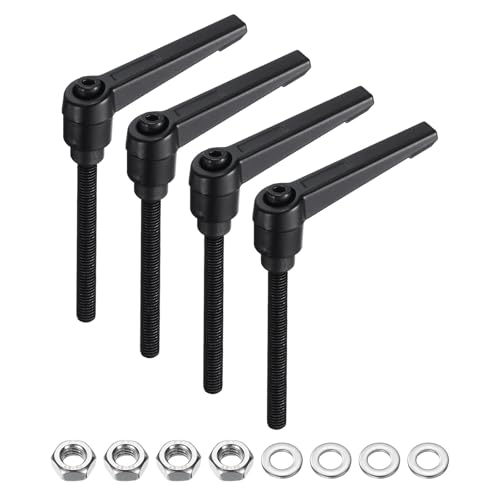 Image of uxcell 4pcs Lever Adjustable Handles M6 x 50mm Metric Male Thread with Nuts Washers, Level Clamping Handle Set Hand Stud Knobs Rotating Screw Handles Bolts with Locking Lever, Black