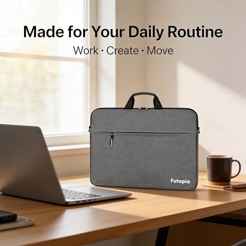 Image of Futopia Premium Laptop Sleeve Bag 15.6 Inch with Handle, Front Zipper Pocket, Water Resistant & Shockproof Cover, Padded Interior Compatible for Laptop & Notebook for Office, College & Travel (Gray)
