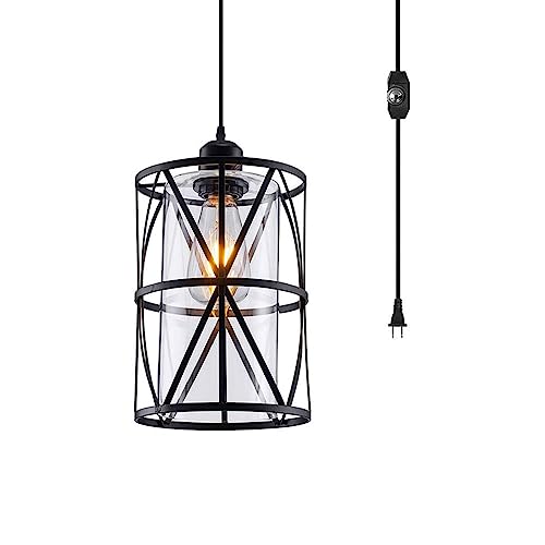 Lustre de style simple cylindre noir et argent en verre pour chambre chic