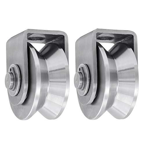 2Pack Pulley Block V Heavy Duty Single Wheel Pulley Block Duplex Bearing 304 Stainless Steel Grooved Wheel Smooth Loading 880lb/400 Kg for Material Handling and Moving Gym