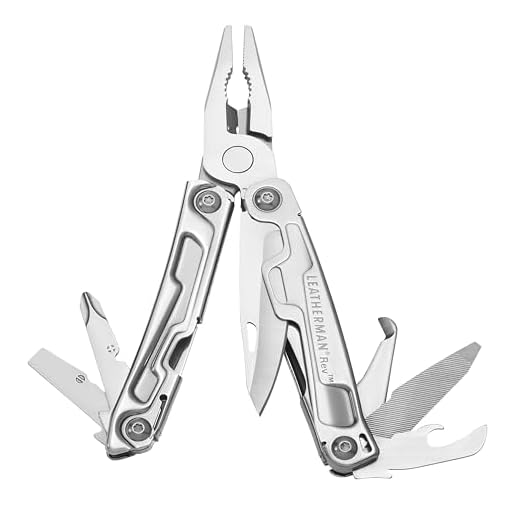 Leatherman Rev - Multiherramienta de bolsillo, 14 herramientas, hoja bloqueable para camping y bricolaje, de acero inoxidable, con alicates, navaja y destornillador