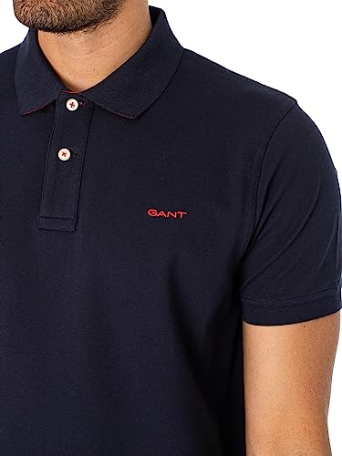 Gant Uomo Polo Regolare In Piquet A Contrasto, Evening Blue, L - 4