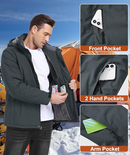 Image of Mens Winter Snow Jacket Waterproof Ski Jackets Snowboard Rain Warm Coat Insulated Hood Fleece Lined