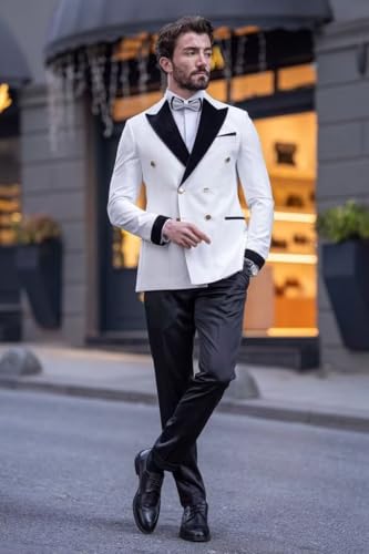 Double Breasted Tuxedo Suit 2 Piece Men's Suit Slim Fit Tuxedo Gold Button Blazer Pants Suit for Wedding Prom4