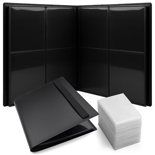 SOL 1pk Black Trading Card Binder with 100pk Extra Protector Leaves, TCG 4 Pocket Holder for 96 Cards, PVC-Free, 9.6cm x 7cm, Secure Album Folder for Collection, Display and Tournaments Accessories
