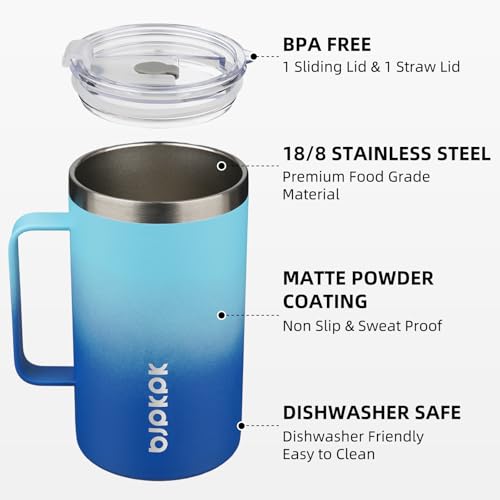 Image of BJPKPK 25oz Insulated Coffee Mug with Handle, Stainless Steel Travel Mug | Keeps Drinks Hot & Cold, Double Wall Vacuum, 2 Lids Included, BPA-Free Coffee Tumbler for Home, Office & Travel