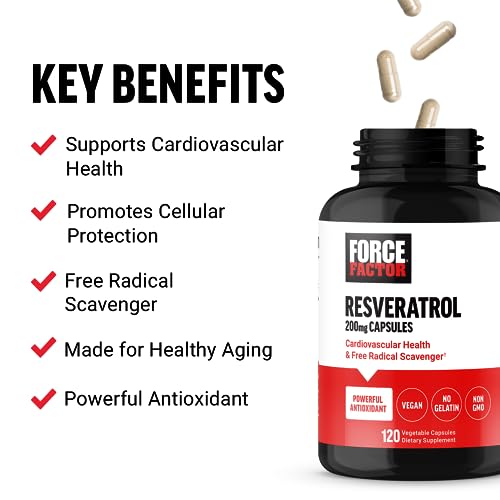 Image of Force Factor Resveratrol Supplement to Support Heart Health, Antioxidants Supplement and Free Radical Scavenger Made with Japanese Knotweed, Vegan, Non-GMO, 120 Vegetable Capsules
