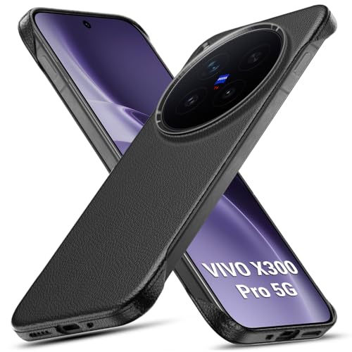 Image of TheGiftKart Hybrid Ultimate Slim Back Case Cover for Vivo X300 Pro 5G | Lightweight Profile | Hard Back Case Cover for Vivo X300 Pro 5G (PC & TPU, Metal Camera Ring, Leather Texture Finish, Black)