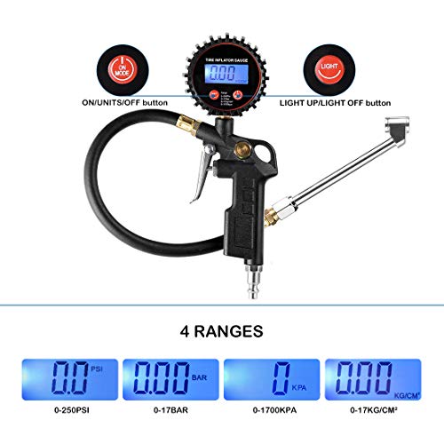 image for CZC AUTO Digital Tire Inflator Pressure Gauge, LED Display Tyre Deflat