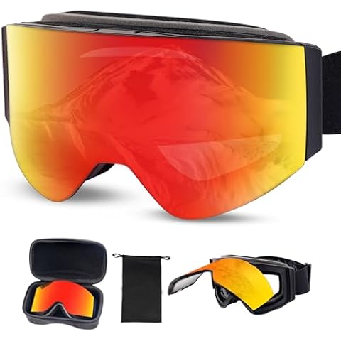 GGBuy Ski Goggles Frameless Flip Up Snow Goggles for Men and Women, Anti-Fog UV Snowboard Goggles, Youth and Adult Ski Goggles (red) Cover