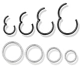 BodyBonita 8 pcs 16 Gauge Septum Rings Lip Rings 316L Stainless Steel Hoop Nose Rings Clicker Jewelry Black Silver Seamless Hinged Body Piercing for Women Men 6 mm 8 mm 10 mm 12 mm
