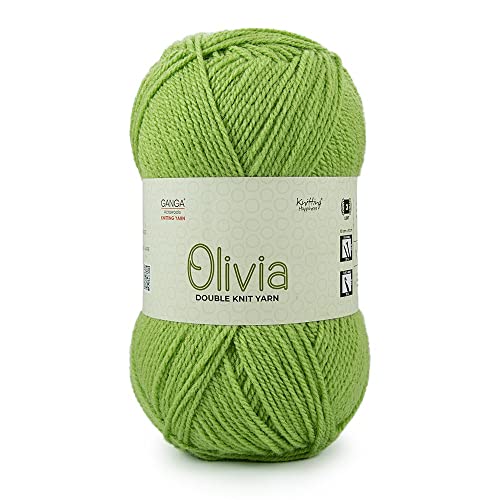 Image of Ganga Acrowools Acrylic Olivia,Double Knit Yarn. Hand Knitting&Crochet Yarn. Oekotex Class 1 Certified. Pack of 2 Balls-100Gms Each. Shade No-Olv016, Green