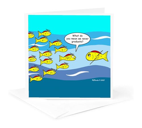 b`Diesslins Funny ? Editorial ? Graduation cartoon with fish ? Greeting cards-1 Greeting Card with Envelope ( GC _ 3245 _ 5