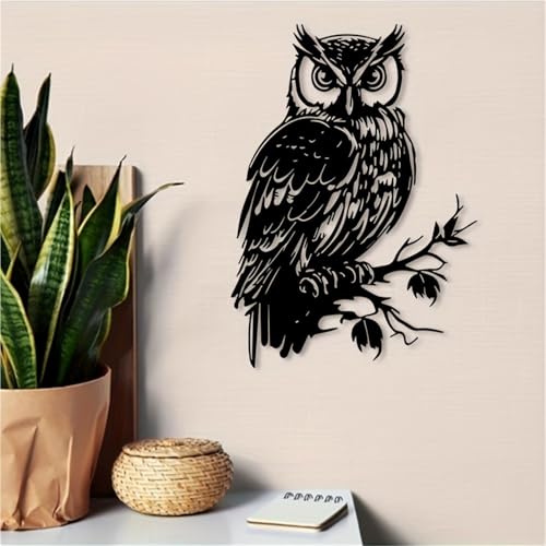 Statue de hibou murale en métal, objet de décoration design pour salon et terrasse extérieure