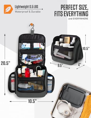 Image of VENTURE 4TH Hanging Travel Toiletry Bag, 18 Compartments - Gray | Hangs on rails, hooks or doors; stands upright. Removable TSA pouch. Water-resistant Nylon 290D Twill, reinforced stitching.