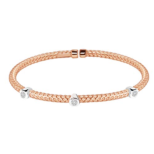 D'mira Diamond Bangle Set In 14K White/White & Yellow/White & Rose Gold With 1/4 Cttw Of Natural Round Cut Diamonds (Rose-And-White-Gold) #TOP1
