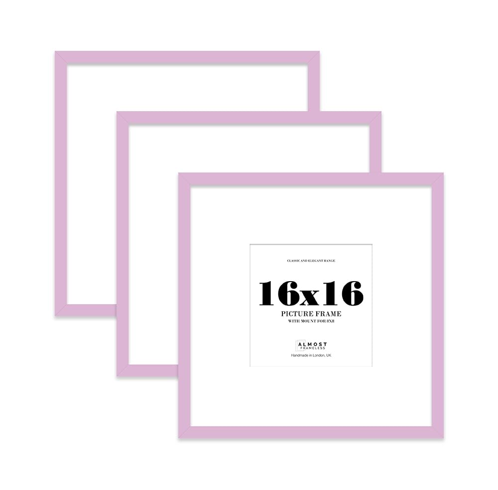 16x16 Lilac Picture Frame with Large Mount for 8x8 Photos, Prints - Modern Square Wall Frame, Set of 3