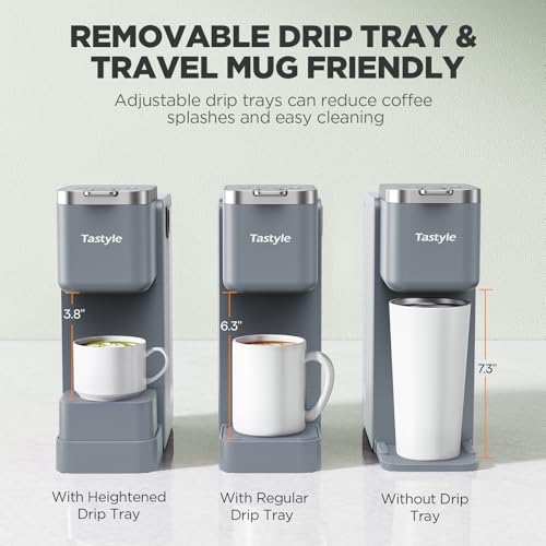 Image of Tastyle 330MF Single Serve Coffee Maker with Built-in Detachable Milk Frother, Iced and Hot Coffee Machine for K Cup & Grounds, 40oz Removable Water Reservoir, 6 Cup Sizes, Fits 7.3 inch Travel Mug, Gray